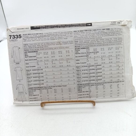 Simplicity 7335 Vintage Dress Sewing Pattern for Miss Petite 1996 Style XS/S/M R - Picture 2 of 2